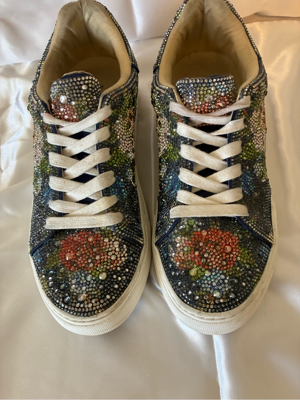 Betsey Johnson Multicolor Rhinestone Floral Lace-Up Sneakers